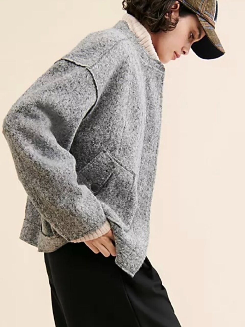 Free People Willow Gray Oversized Zip-Up Bomber Jacket XS